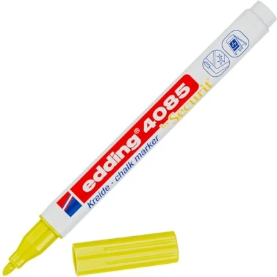 Image de edding 4085 Marqueur craie liquide jaune fluorescent 10 feutres 1 2 mm feutre effacable pour écrire sur les vitres,le verre ardoise aux couleurs opaques