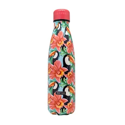 Image de NERTHUS Fih 773 Bouteille Double Paroi Design Toucans Rouge 500 ML, en Acier Inoxydable, sans Bpa, 18/8