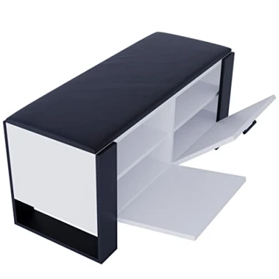 Image de MRBLS Armoire à chaussures avec banc, design moderne et qualité robuste, étagère fermée coussin d&#039;assise, disponible en 6 couleurs (blanc mat, noir mat)