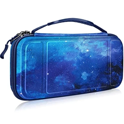 Image de FINTIE Etui pour Nintendo Switch/Switch Modèle OLED Sacoche de Rangement Zippée Anti Choc Housse Transport en EVA, Voyage Console avec 10 Emplacements Cartes Jeu, Ciel Bleu