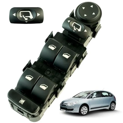 Image de Bouton leve vitre compatible pour Citroen C4 (1) (2004 2010) commande lève avant gauche (conducteur) AVEC rétroviseurs rabattables 6554GZ