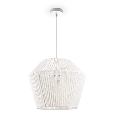 Image de Paco Home suspension Rotin Table À Manger Lampe Suspendue Salle E27 Papier Boho, Couleur:Blanc (Ø33cm), Type de luminaire___Couleur:Lampe à Blanc