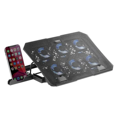 Image de MARSGAMING MNBC23, Base de Refroidissement et Support 16&quot;, 6 Ventilateurs Contrôlables avec LED Bleue, Stand Positions, Smartphone, 2 USB 2.0, Noir