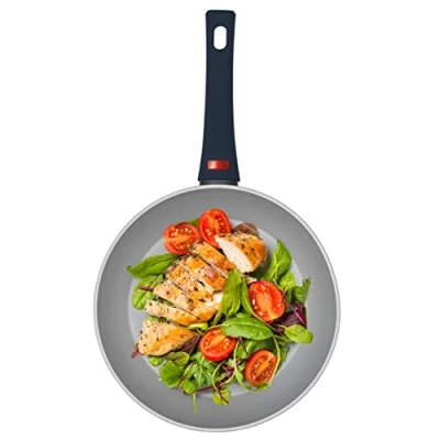 Image de PROGRESS BW10824EU7 Poêle à Frire Antiadhésive 24cm, Tous Feux Dont Induction, L’indicateur de poignée devient rouge lorsque la température optimale est atteinte, Thermo Handle, Gris/Bleu Foncé
