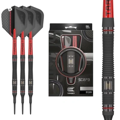 Image de Target Darts Scope Soft Tip Darts, 90% Tungsten Dart Set, Barrel 11 21G fléchettes Rouges et Noires, Jeu de avec Pointes en Pixels, électroniques, à Pointe Souple
