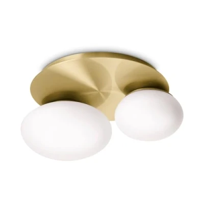 Image de Ideal Lux NINFEA Plafonnier DecoratiGlass Rond à 2 Lumières Laiton
