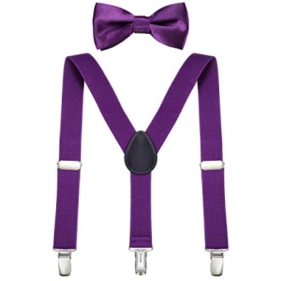 Image de DonDon Ensemble Bretelles et noeud papillon garçon jaune élastique longueur ajustable pour enfants de 1 à 8 ans