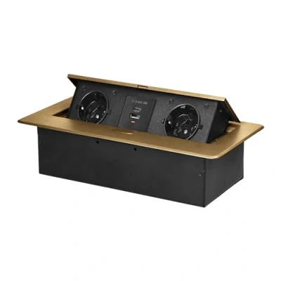 Image de Miratic Bloc Prise Encastrable Plan de Travail avec Bord Plat et 2 Prises Schuko Multiprise Bureau 2X USB Type A C Adaptée à la Norme Allemande Escamotable (Schuko) (doré)