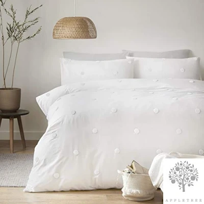 Image de Appletree Dot Garden Parure de lit 100% Coton Blanc à Pois Blancs King Size