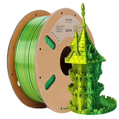 Image de ERYONE filament PLA bicolore double 1,75 mm, pour imprimante 3D, bobine de 1 kg +/ 0,02 jaune soie et vert
