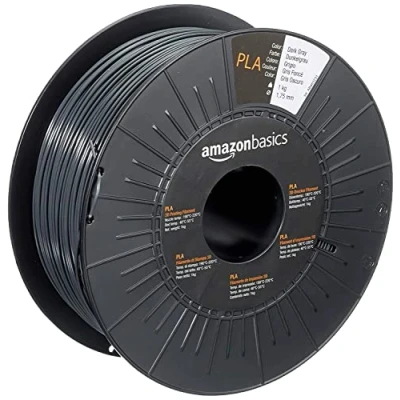 Image de Amazon Basics Filament PLA pour imprimante 3D, 1.75 mm, Gris foncé, Bobine, 1 kg