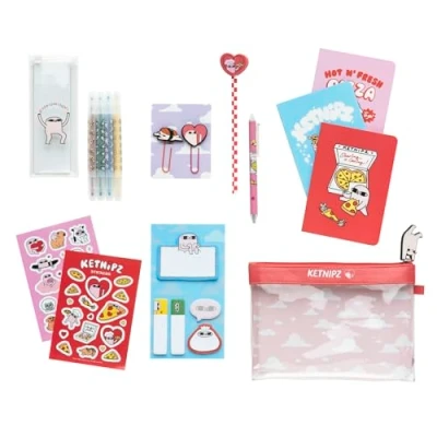 Image de Grupo Erik Set de Papeterie Ketnipz Inclut : 1 Stylo Bille, Crayon Papier, 4 Surligneurs, 2 Trombones, 3 Carnets A6, des Stickers Kawaii