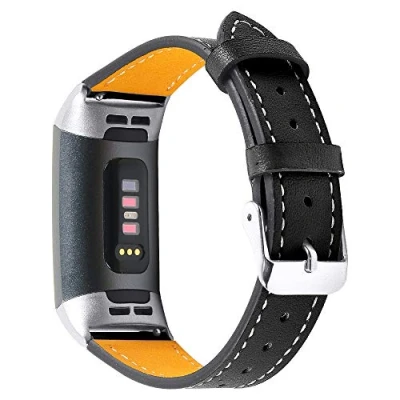 Image de INF Bracelet en Cuir Noir pour Fitbiti Charge 3 4 Bande de Remplacement Classique
