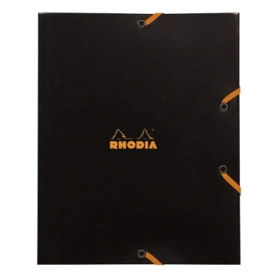 Image de RHODIA 19249C Chemise à Élastiques Pochette Cartonnée 3 Rabats Noire 19 x 24 cm A5 Carte Enduite Résistante Rangement Bureau et Classement de Documents