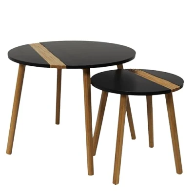 Image de HOME DECO FACTORY The Lot de 2 Tables Basses Gigognes Rondes Bicolore Relief Noir, Bois d&#039;ingénierie, Small 40 x cm Tall 60