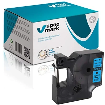 Image de specmark Compatible avec DYMO D1 43616 Ruban encreur 6 mm x 7 m Noir sur bleu pour imprimante LM Label Manager LP Point LW Writer DUO