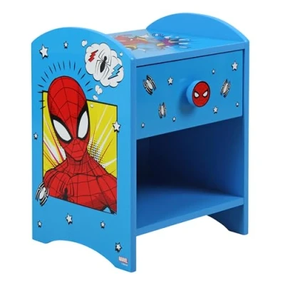 Image de Disney Spider Man Table de Chevet : Construction Robuste en Bois avec Un Design à 2 Niveaux, Petite d’appoint tiroir et étagère Rangement pour Chambre d’Enfant