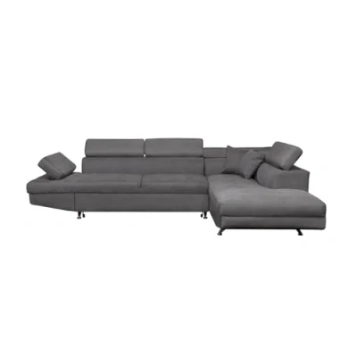 Image de LOUNGITUDE Canapé d&#039;angle Convertible 5 Places avec Coffre de Rangement Microfibre Gris Droit