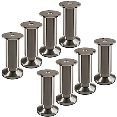 Image de SOTECH 8 Pieds de meuble TERRA hauteur 120 mm aspect inox brossé table réglables en jusqu&#039;à 15 maxi, charge maximale 250 kg/par pied
