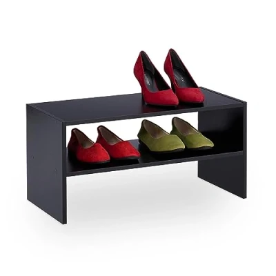 Image de Relaxdays Étagère à Chaussures, pour 4 Paires, compacte, 2 Niveaux, empilable, HLP : 29,5 x 60 cm, Noire