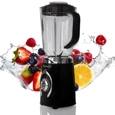 Image de BEHOME Mélangeur de table électrique avec carafe 1,25 L hachoir réglage la vitesse 500 W et lumière LED pour smoothies, shacker protéines, sauces, bouillies