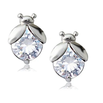 Image de Crystalline Azuria Femme Clous Boucles d&#039;Oreilles Coccinelles 18ct Plaqué Or Blanc avec Cristaux Blancs en Zircone