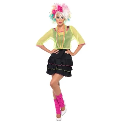 Image de Smiffys Costume pop star années 80, Noir et jaune, avec haut, robe bandeau