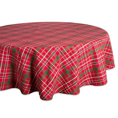 Image de DII Nappe de Noël Ronde en Coton Motif Tartan Houx Rouge et Vert 177,8 cm