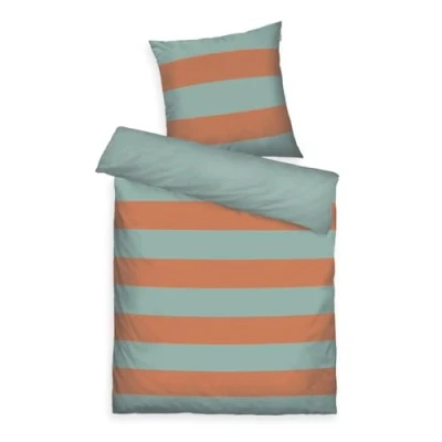 Image de TOM TAILOR Housse de Couette, 80x80 cm + 135x200 cm, 100% Coton/renforcé, avec motif réversible et zip coloré qualité, BOLD STRIPES Bleu, Beige (Dark Navy &amp; Sunny Sand)