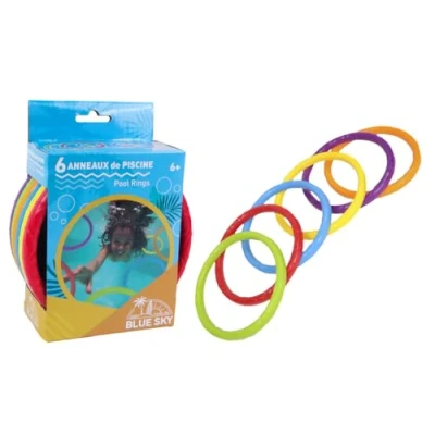 Image de BLUE SKY Set de 6 Anneaux Lestés Jeu Plongée 048412 Plastique Apprentissage Natation Immersion Jouet Enfant Piscine À Partir Ans