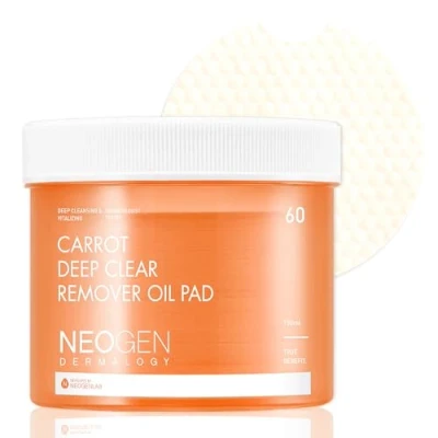 Image de DERMALOGY by NEOGENLAB Carotte Deep Clear Remover Oil Pad (60 pads) Tampon en coton démaquillant pour peaux sensibles, élimine douceur le maquillage imperméable et les impuretés, sans alcool