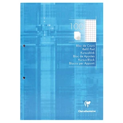 Image de Clairefontaine 5815C Un Bloc de Cours Encollé Perforé Bleu Ciel A4 21x29,7 cm 200 Pages Petits Carreaux avec Marge Papier Blanc 90 g Couverture Carte Pelliculée