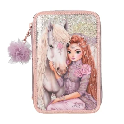 Image de Depesche Fach Federtasche 13292 TOPModel Viva remplie à 3 Compartiments en Violet, avec Motif modèle, Cheval et Paillettes, Trousse Crayons de Couleur, règle, Ciseaux, Multicolour, Taille Unique