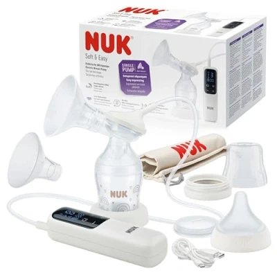 Image de Tire lait électrique NUK Soft &amp; Easy Téterelles douces 100% silicone Petit, léger et silencieux Batterie recharg. pour les trajets 24 mm 27 1 biberon Perfect Match