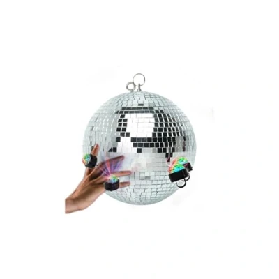 Image de Boule à Facettes Argentée 50cm FXLab avec deux points de suspension Matériau Léger, Mirroir Poli Light Bagues LED EN CADEAUX