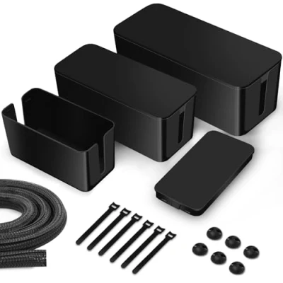 Image de Lannvan Boîte Cache câble, Lot de 3 Boite Rangement Cable, Multiprise pour Cables Chargeurs et Multiprises Boitier Câbles Multiprise, Noir