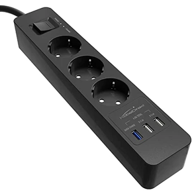 Image de KabelDirekt Bloc multiprise avec 3 prises (USB, Quick charge 3.0, jusqu’à 3x plus rapide selon l’appareil, protection parafoudre/surtension, testé par TÜV, noir)