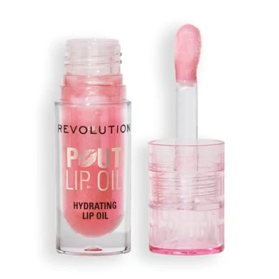 Image de Revolution, Huile à Lèvres Pout Nourrissante Teintée pour une Brillance Éclatante et un Fini Non Collant, Végan &amp; Sans Cruauté, Glamour Rose Scintillant, 4 ml