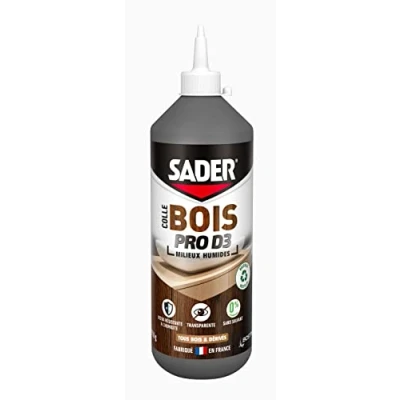 Image de Sader Colle Vinylique Bois Pro D3 d&#039;Assemblage et de Placage du Menuiseries Intérieures Extérieurs Abrités Humide Transparente Biberon 750 g