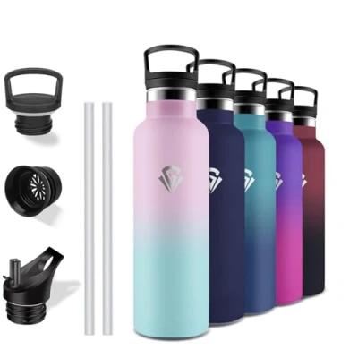 Image de Grsta Gourde 750 ml Bouteille Isotherme, avec Paille, Anti Fuite, Inox, Acier Inoxydable 18/8, sans Bpa, Double Isolation, d&#039;eau pour Bureau, Randonnée, Camping, Yoga