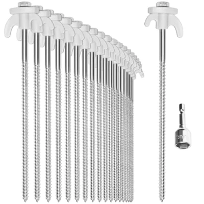 Image de com four® 20x piquets de Tente en Acier à vis avec Adaptateur pour Tournevis sans Fil Clous Sol Robustes Filetage Le Camping et l&#039;extérieur