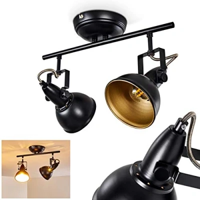 Image de hofstein Plafonnier Tina en métal noir et or, luminaire de plafond à 2 spots orientables pour ampoules E14, ampoule(s) non incluse(s)