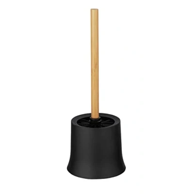 Image de WENKO Ensemble WC sur Pied Bambusa, Porte Brosse Moderne en matière Plastique Noire de qualité, y Inclus avec Manche Bambou, tête remplaçable Ø 8,5cm, 14x38cm, Noir/Nature