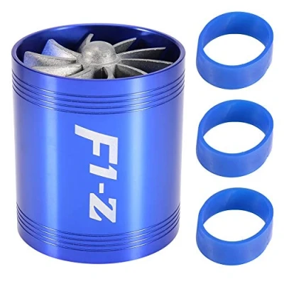 Image de KIMISS Admission d&#039;air de voiture Turbo, turbocarburant à deux ventilateurs suralimenté en carburant économiseur d&#039;essence Turbo remplacement du chargeur super (bleu)