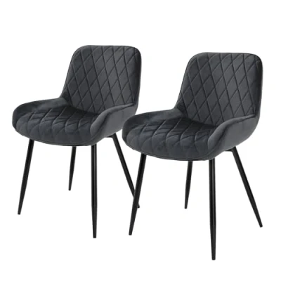 Image de ML Design Set de 2 Chaises Salle à Manger Anthracite Style Rétro Assise Rembourrée en Velours Pieds Métal Noir Dossier et Accoudoirs Fauteuil Moderne Salon/Bureau/Chambre/Cuisine