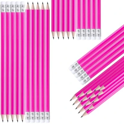 Image de NIPORO HB Lot de 100 crayons à papier en bois, blancs, avec gomme, pré taillés, 19 cm long, durables, roses