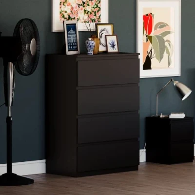 Image de Vida Designs Denver Commode à tiroirs, Noir, 4 Drawer