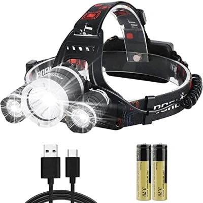 Image de BORUIT RJ3000 Lampe Frontale LED Rechargeable Ultra Lumineux de 5000 Lumens avec 4 Modes Meilleures Pile Pour Adultes Enfants Jogging Pêch Casque Cyclisme