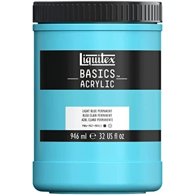 Image de Liquitex 8870368 Basics peinture acrylique, artistique monopigmentée, résistante à la lumière, qualité archive, finition satinée, pot de 946 ml Bleu Clair Permanent