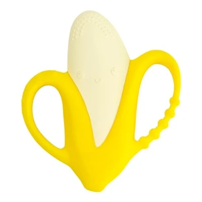 Image de Infantino Lil&#039; Nibbles Anneau de Dentition en Silicone Texturé, Exploration Sensorielle et Soulagement la avec des Poignées Faciles à Tenir, Banane Jaune,0+ Mois